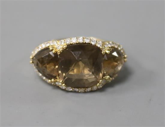 A Walsh Bros 18ct gold, diamond and smoky quartz dress ring, size K.